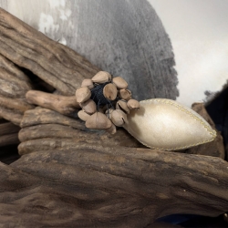 Shamanic Leather Shaker + Kenari - handcrafted ceremonial instrument - top view