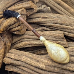 Shamanic Leather Shaker - handcrafted ceremonial instrument - top view