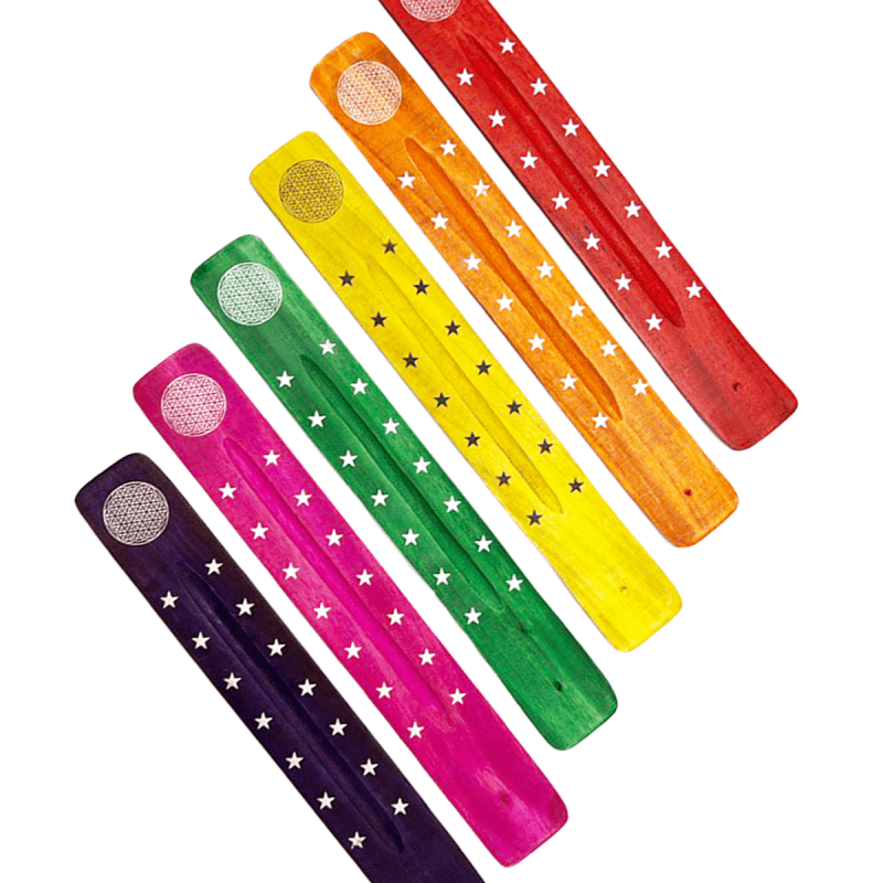 Wierookhouder Gekleurd Hout &bull; Flower of Life - wierook accessoire - detailopname