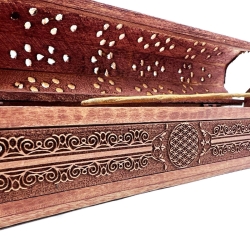 Wierookbrander / Opbergbox Hout • Flower of Life - wierook accessoire