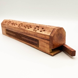 Wierookbrander / Opbergbox Hout &bull; Flower of Life - wierook accessoire - detailopname