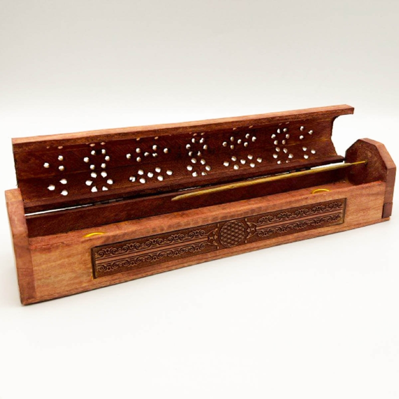 Houten Wierookbrander met Opbergvak Kopen | Flower of Life