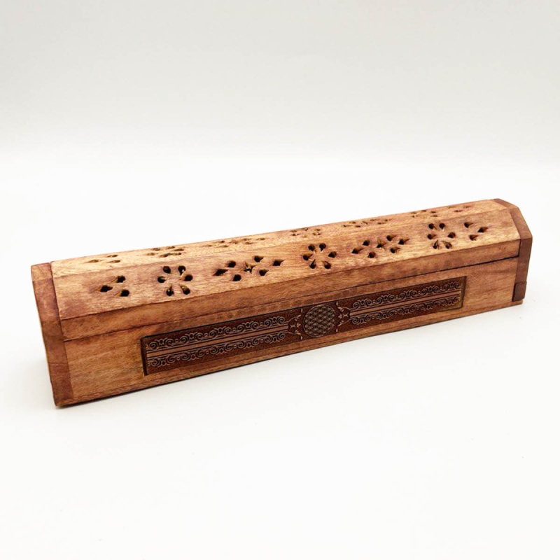 Wierookbrander / Opbergbox Hout &bull; Flower of Life - wierook accessoire - bovenaanzicht