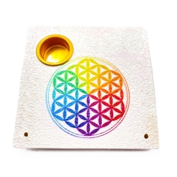 Witte Wierookhouder Flower of Life Kopen | Vierkant Hout