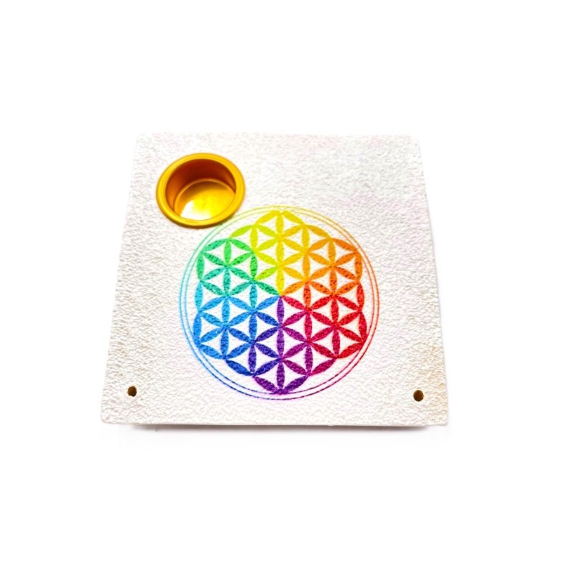 Witte Wierookhouder Flower of Life Kopen | Vierkant Hout