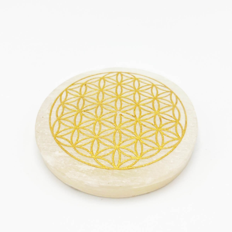Wierookhouder Seleniet Rond &bull; Flower of Life - wierook accessoire - productoverzicht