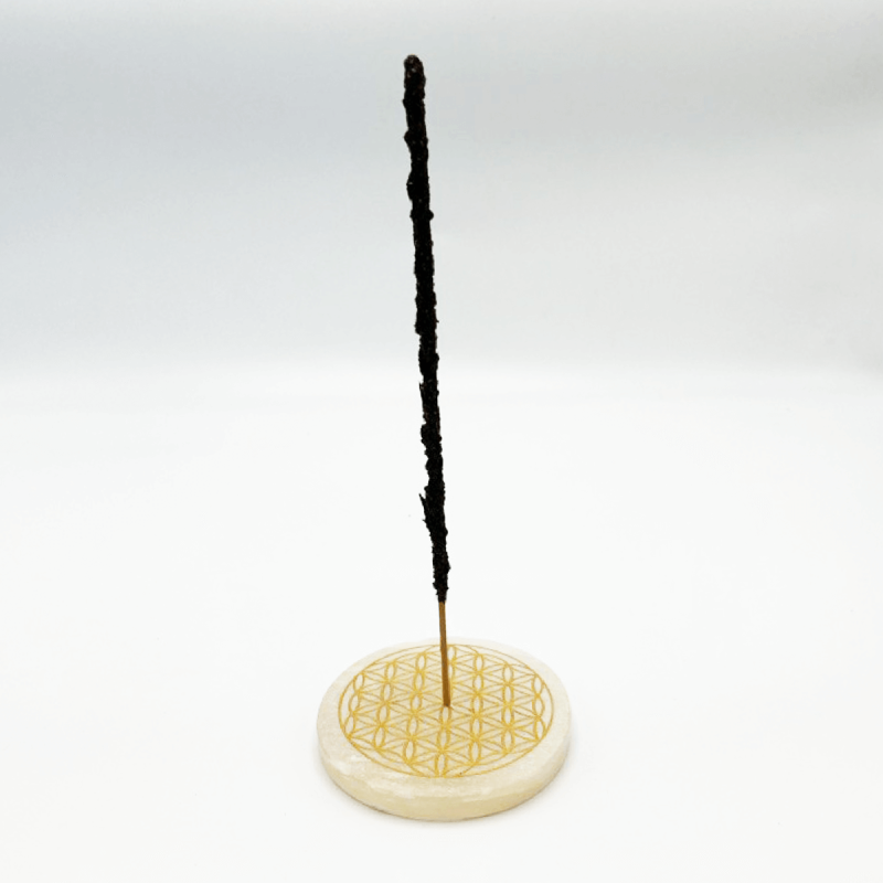 Incense Holder Selenite Round - Flower of Life - incense accessory - close-up detail