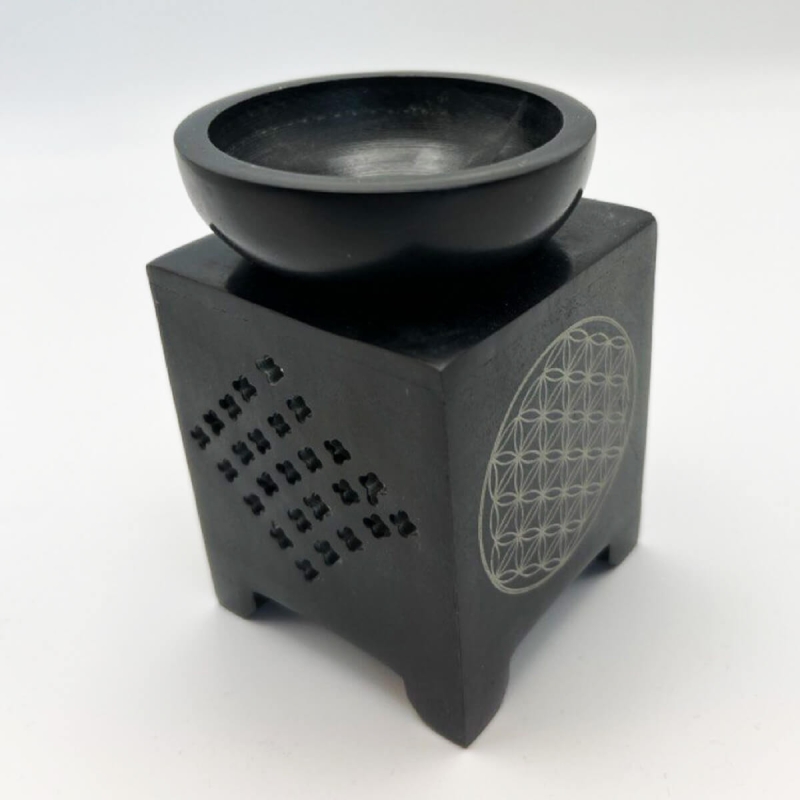 Zeepsteen Olieverdamper Flower of Life Kopen | Zwart Steen