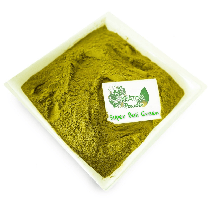 Kratom Super Bali Green - finely ground Mitragyna Speciosa powder - premium packaging