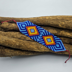 Huni Kuin Armband M3 | Blauw-Oranje Handgemaakte Amazone Armband