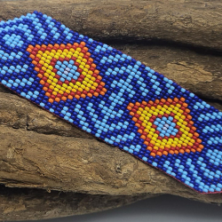 Huni Kuin Armband M3 | Blauw-Oranje Handgemaakte Amazone Armband