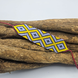 Huni Kuin Armband M5 | Geel-Blauwe Handgemaakte Amazone Armband