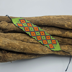 Huni Kuin Armband M7 | Groen-Oranje Handgemaakte Amazone Armband