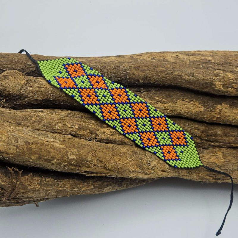Huni Kuin Armband M7 | Groen-Oranje Handgemaakte Amazone Armband