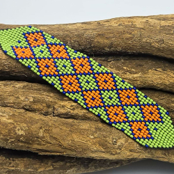 Huni Kuin Armband M7 | Groen-Oranje Handgemaakte Amazone Armband