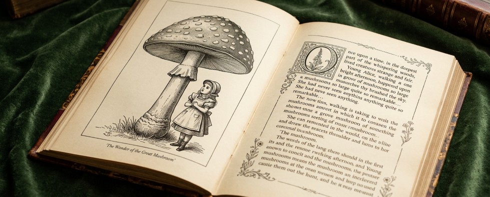 Alice in Wonderland paddenstoel Victoriaanse illustratie