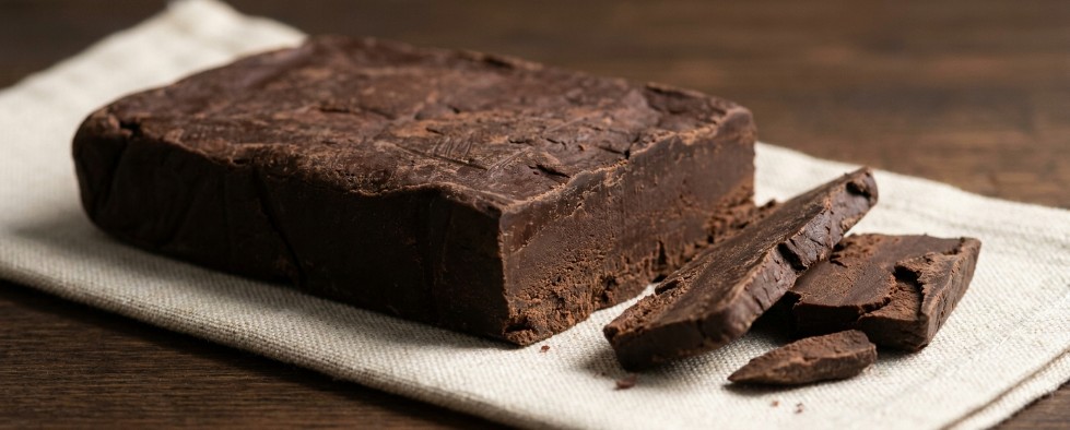 Raw criollo cacao block close-up