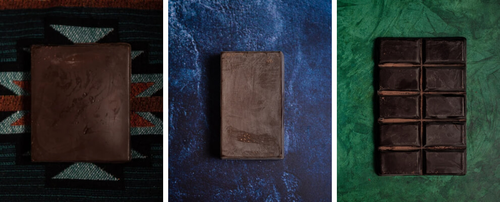 Different cacao products displayed