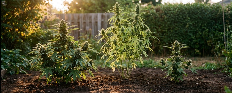 Indica, sativa and ruderalis cannabis plants