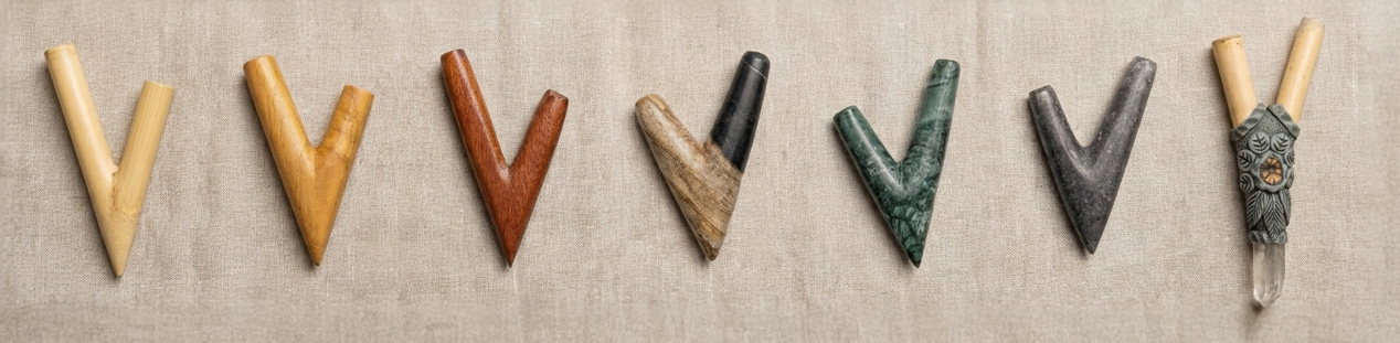 Kuripe materials: bamboo, hardwood and crystal