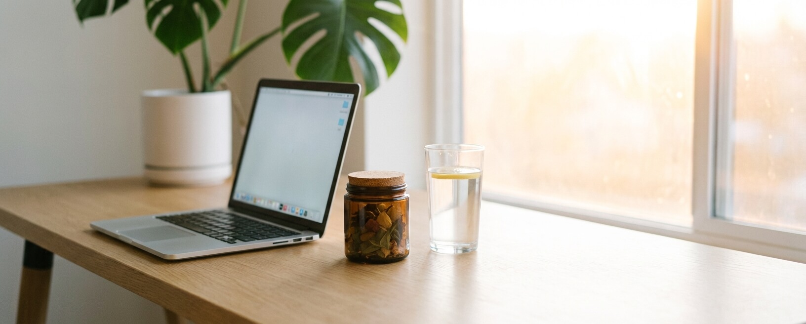 Microdosing truffles on desk workspace