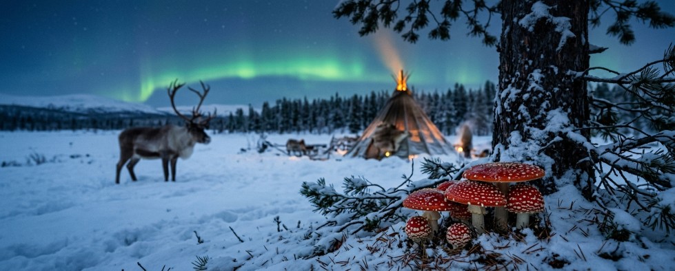 Kerstman Siberische sjamaan Amanita muscaria rendier