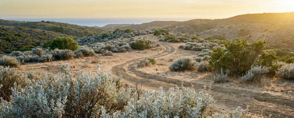 Californische chaparral droog landschap struiken zon
